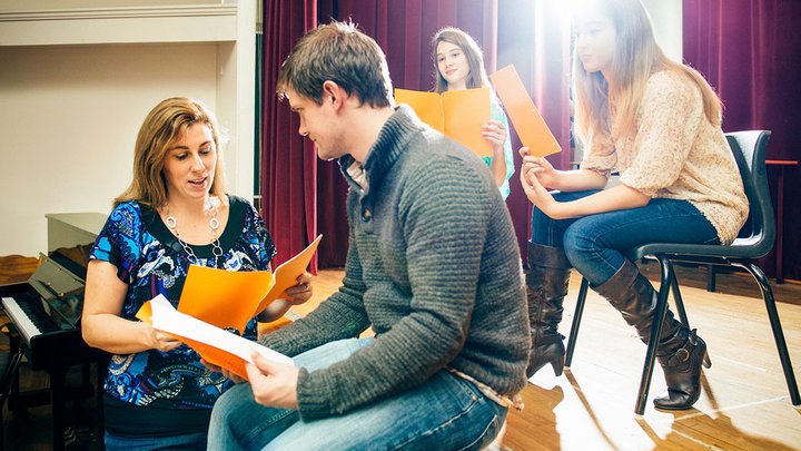 Students rehearsing in class with their tutor