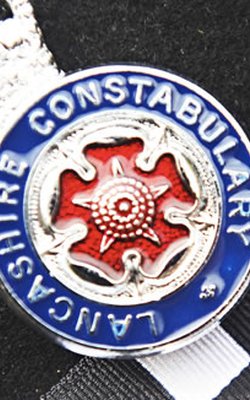 Close-up of a police badge