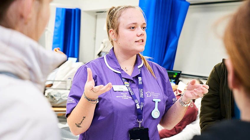 Photograph of a T Level student in The Manchester College's hospital ward.