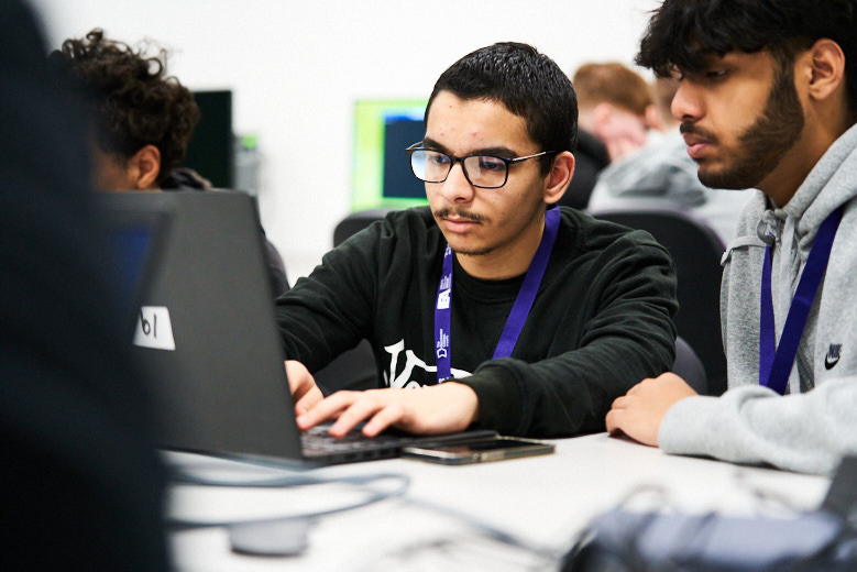 Digital T Level students at a computer