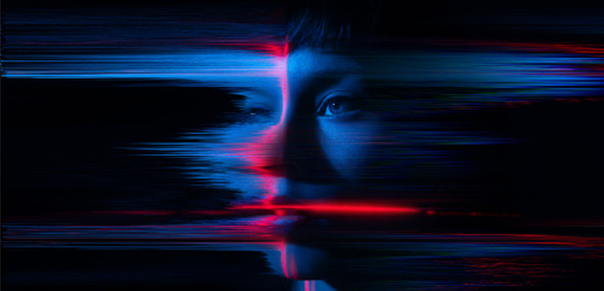 Abstract image with a human face morphing with a digital effect