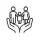 icon of two hands cradling an icon of a family of two adults and one child