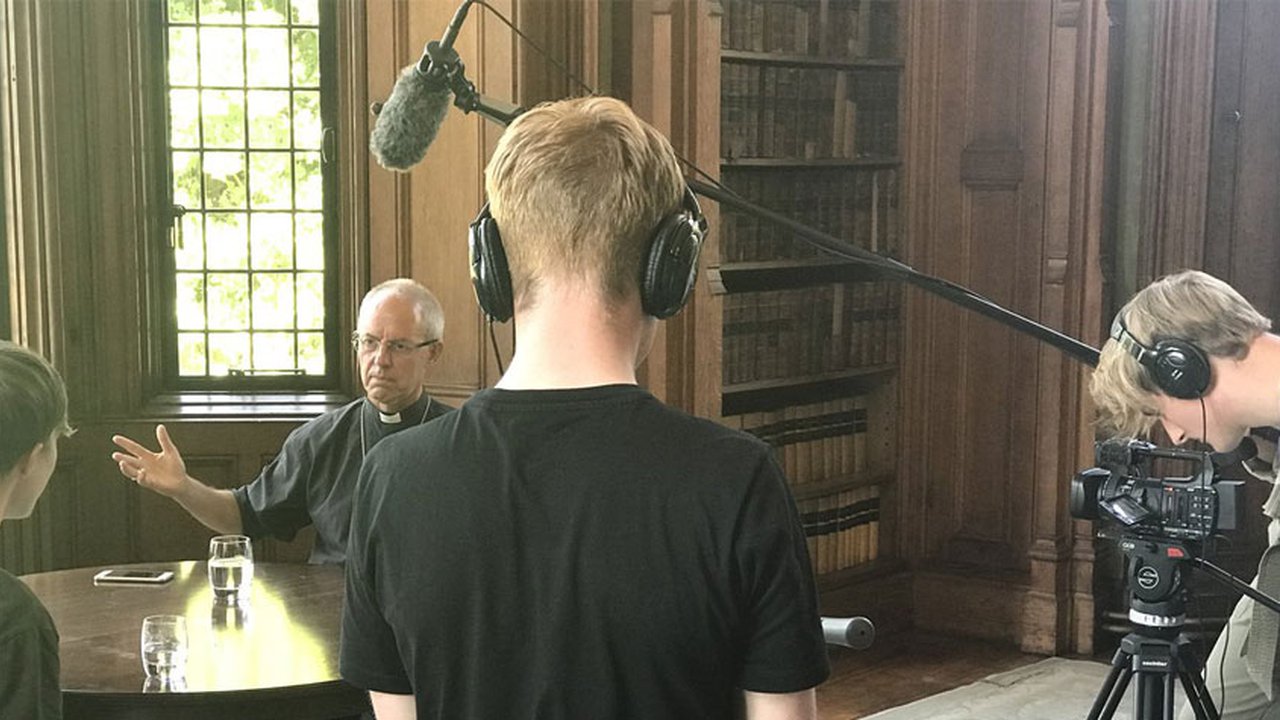 Students filming Justin Welby, the 105th Archbishop of Canterbury