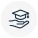 Black outline icon of a graduation cap being held by a hand on a white background.
