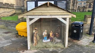 The Christmas crib outside Manchester Cathedral.