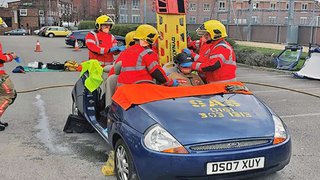 Manchester Fire and Rescue team demonstrating the dangers of reckless driving