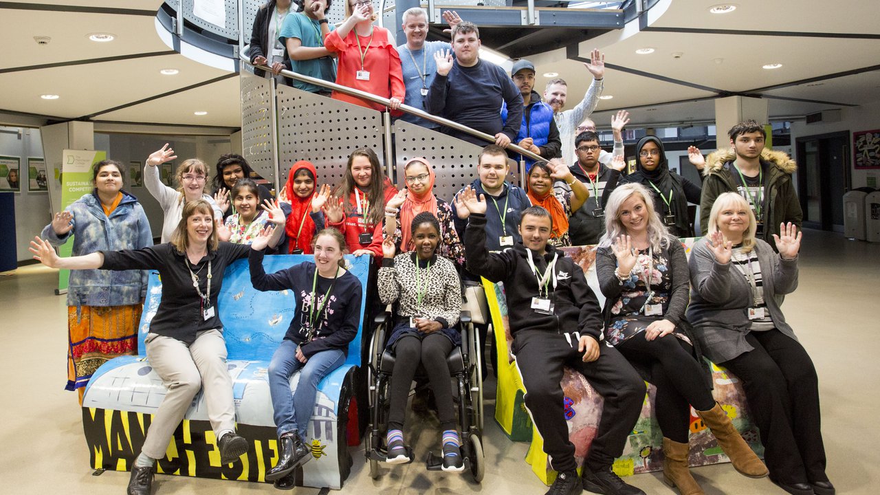 Supported learning students with their benches at Openshaw Campus