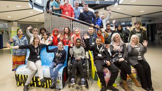 Supported learning students with their benches at Openshaw Campus