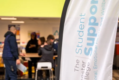 Close-up of a Student Support banner