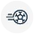 Black outline icon of a football with motion lines on a white background.
