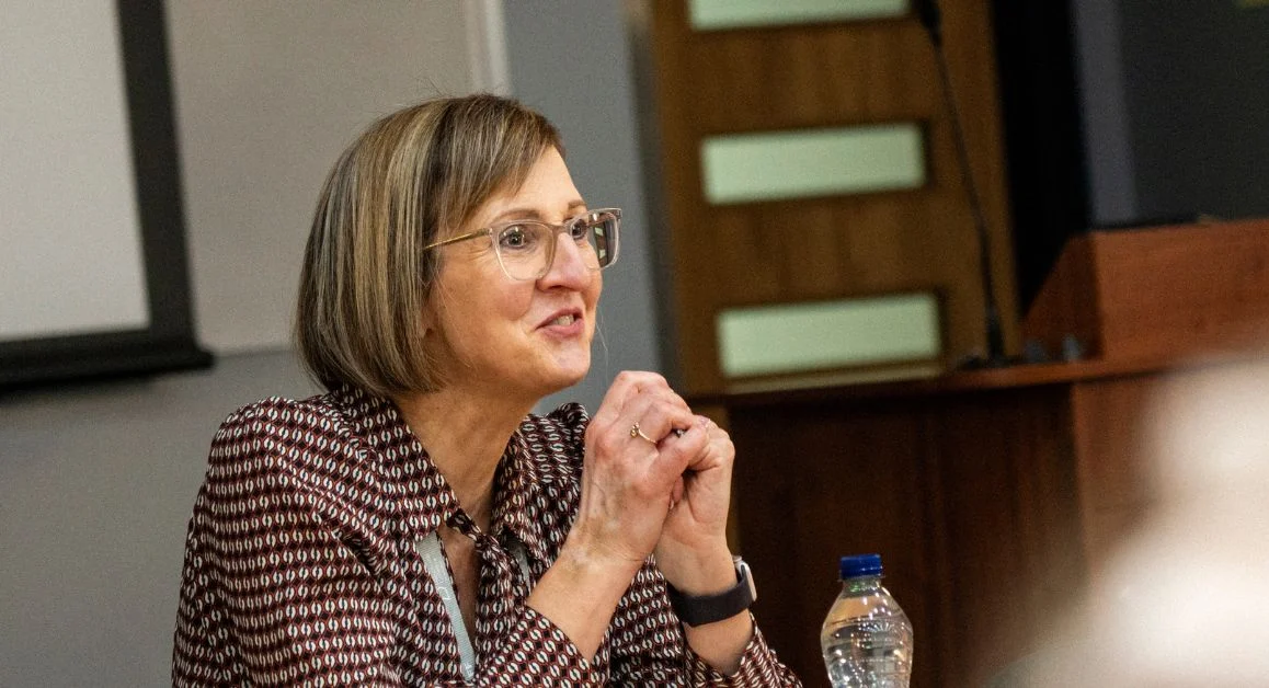 Principal of The Manchester College, Rachel Curry, talking in a meeting