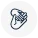 Black outline icon of hand holding on a white background.