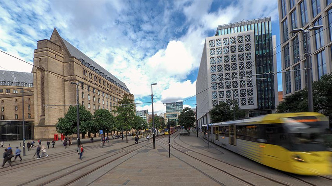 A tram in Manchester city centre