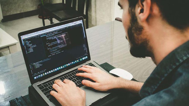 Student using a laptop