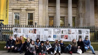 A group of Design & Visual Arts students outside the Manchester Art Gallery.