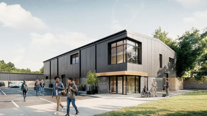 Mock-up image of the exterior of The Manchester College's new engineering facility at Openshaw Campus, opening in 2027.