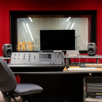 Professional recording studio control room at The Manchester College, featuring industry-standard music production and audio engineering equipment.