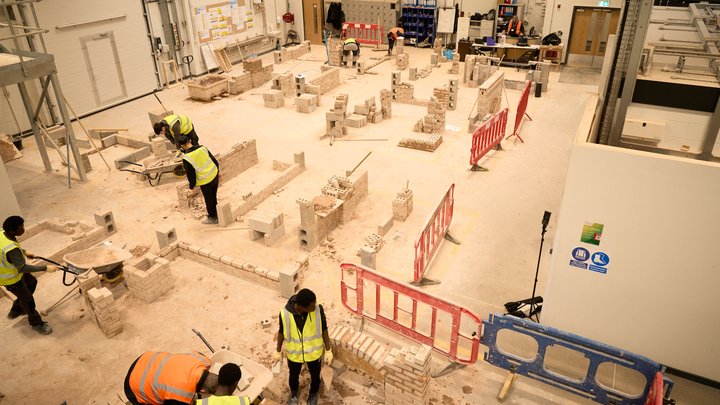 Students working in brickwork area