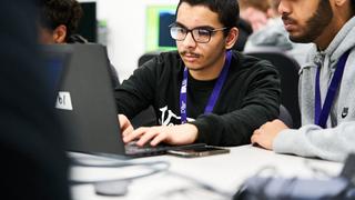 Digital T Level students at a computer
