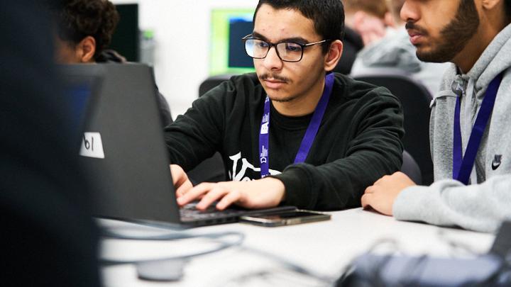 Digital T Level students at a computer