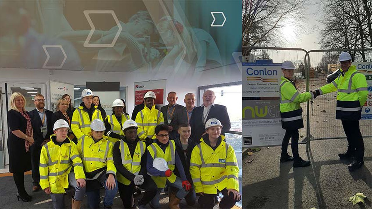 Students and teachers from The Manchester College at a construction site