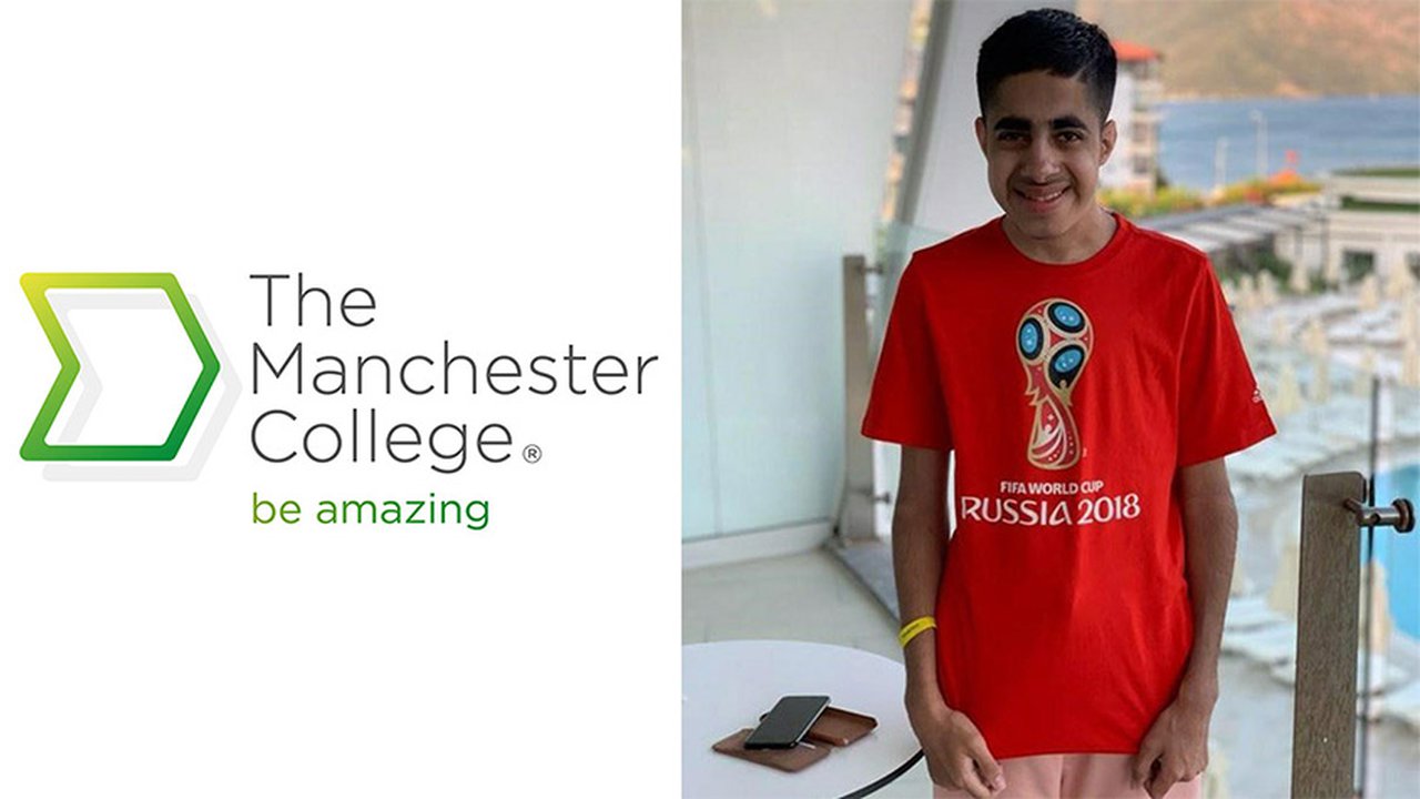 An image of The Manchester College logo and Faizan Sheikh