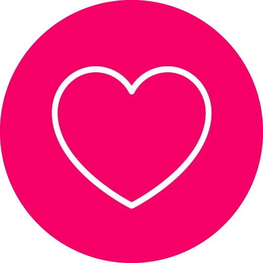 White outline icon of a heart on a pink background.