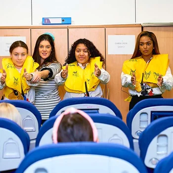 A mock plane cabin which resembles a real life aircraft