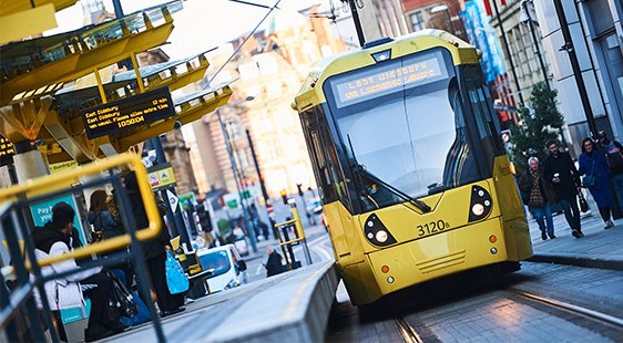 A tram in Manchester City Centre