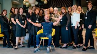 Andrew Barton with The Manchester College's Hair and Beauty staff