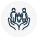 lack outline icon of a group of people held by supporting hands on a white background.