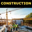 Construction workers talking on site, with the word ‘CONSTRUCTION’ shown at the top.